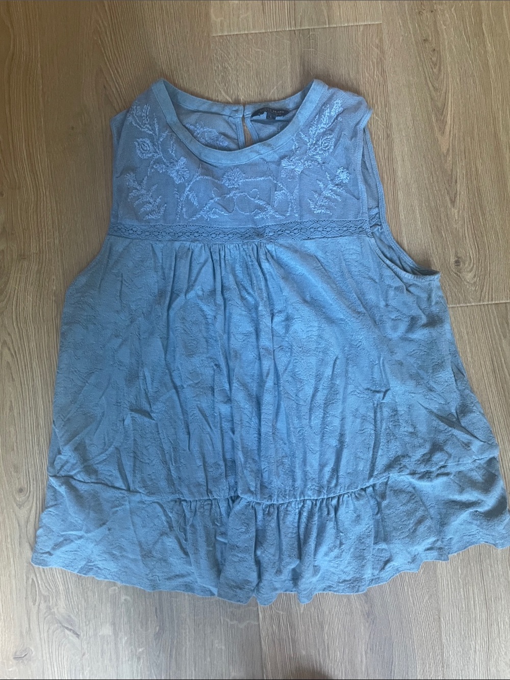 Lucky Brand Light Blue Lace Yoke Sleeveless top